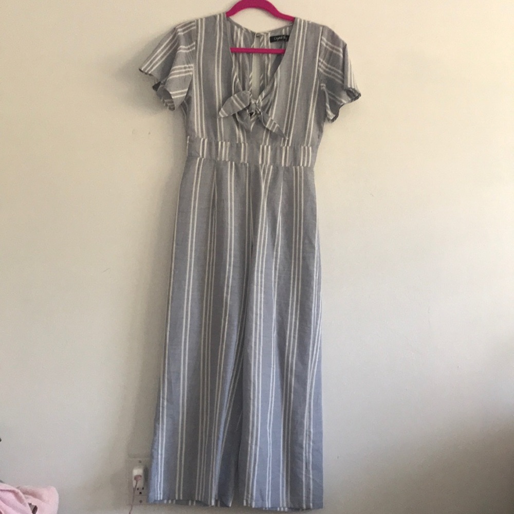 Light blue, white stripe jumpsuit